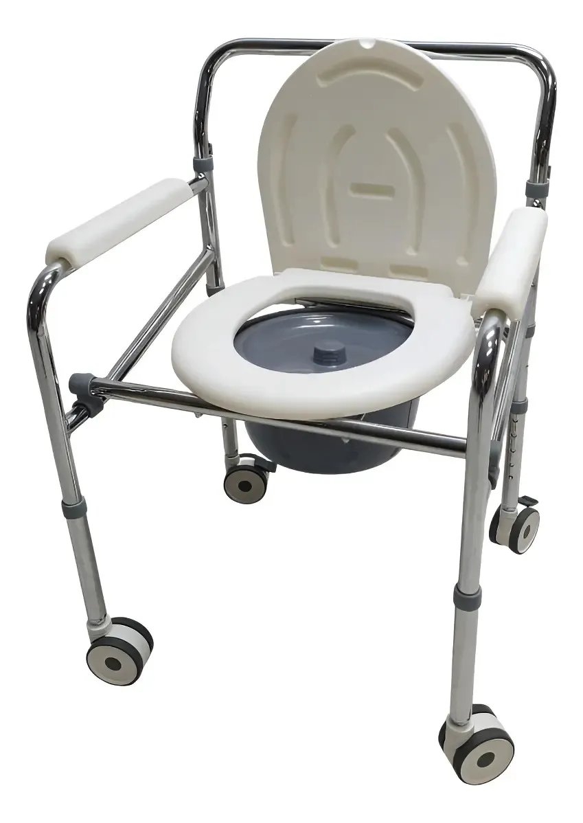 Silla sanitaria en acero cromado con ruedas y bloqueo