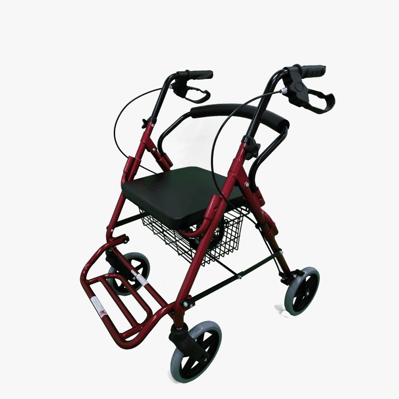 Caminador de 4 ruedas con asiento y descansapiés en aluminio