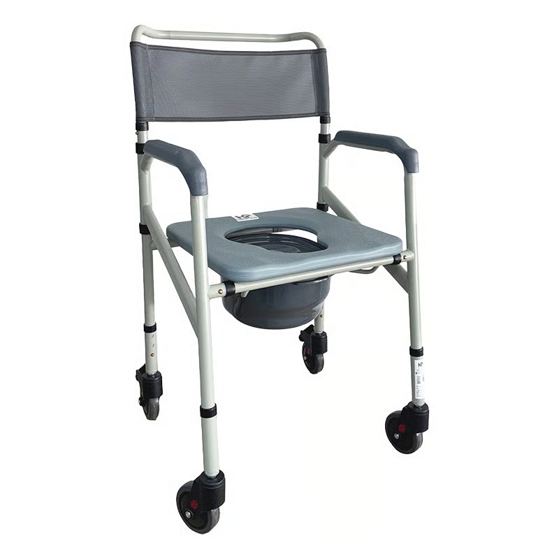 Silla sanitaria en acero con ruedas y bloqueo