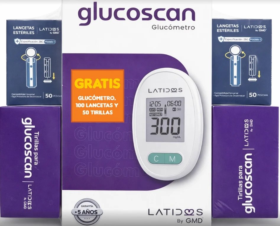 Kit glucómetro tira x100+lanc x150 + glucomet glucoscan latidos