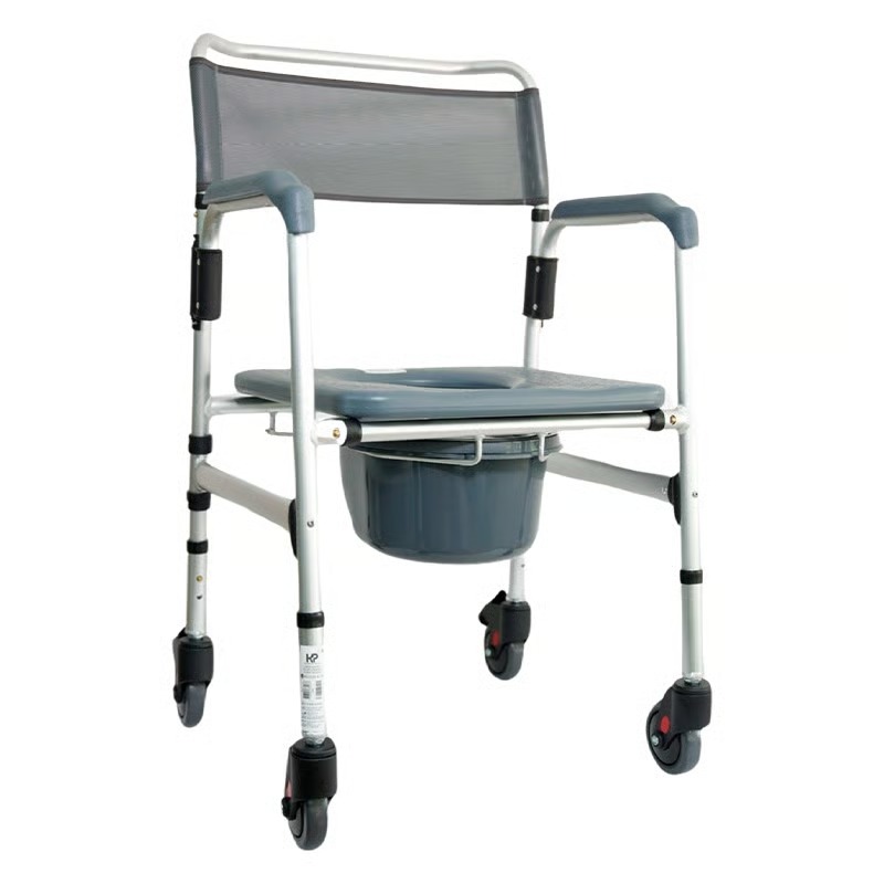 Silla sanitaria en aluminio con ruedas y espaldar